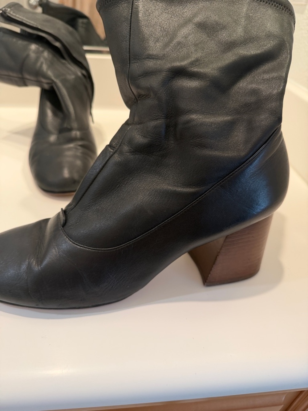 Celine Black Leather Fold-Over Ankle Booties - Picture 2 of 10